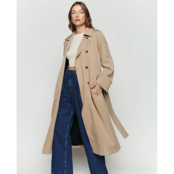 Reformation Kensington Trench Jacket Coat in Khaki - Picture 2 of 15